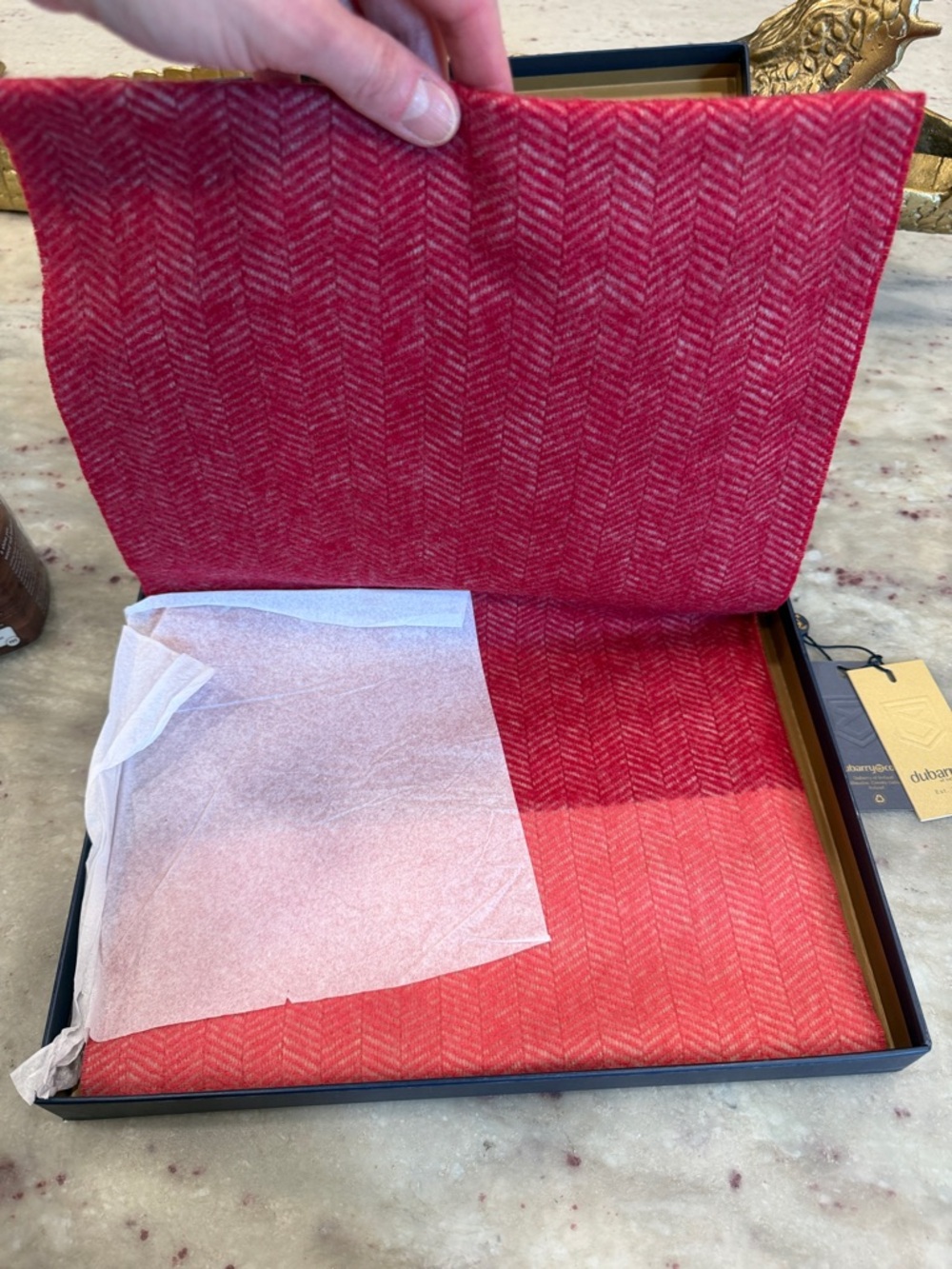 Dubarry of Ireland Coral to Red Ombre Wool Accent Throw with Cream Fringe - Picture 2 of 8